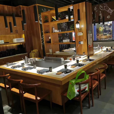 주문 맞춤형 스테인리스 스틸 직사각형 Teppanyaki Grill 테이블 7-10 좌석 온라인 제조