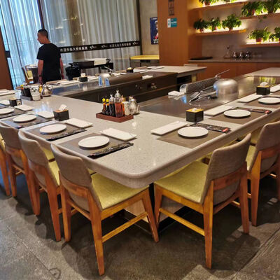 주문 Indoor Teppanyaki Grill Table with Customized Marble Decoration for 7-10 Seats and 500x400mm Cooking Size 온라인 제조